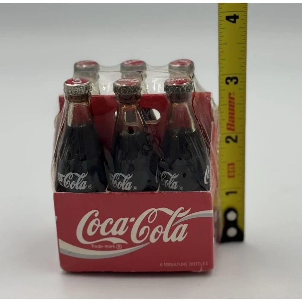 Vintage Miniature Six Pack of Glass Coca Cola Bottles In Paper Carrier Sealed